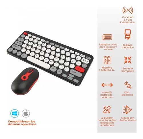 Teclado y Mouse Inalámbrico USB – Diseño Delgado, Ergonómico y Compatible con Mac/Windows/Android